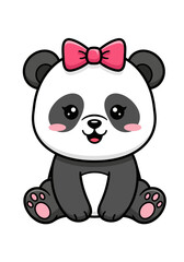 Naklejka premium Cute Baby Panda with Pink Bow Vector Clipart Kawaii Sticker