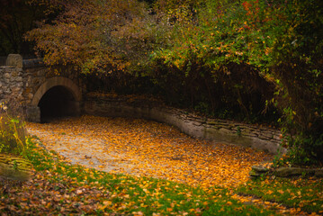 Medieval bridge and staris in Segovia in autumn