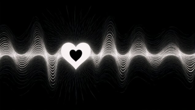 A heartbeat line with musical notes and a center heart symbol ideal for music-themed designs conveying love and rhythm