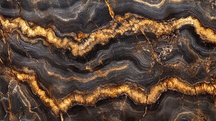 Intricate black and gold marble texture featuring natural wavy patterns and rich, luxurious colors creating an elegant and sophisticated design.