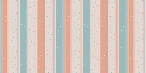 Pastel stripes with scattered confetti pattern in vertical bands of pink blue and cream colors