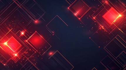 Abstract digital background with glowing red geometric shapes and dynamic lines on a dark backdrop, creating a futuristic and high-tech visual effect.