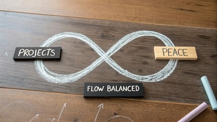 Chalk outline of infinity sign with text on wooden background