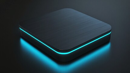 Modern electronic device with sleek black design and glowing blue LED accents on a dark surface for futuristic technology concept