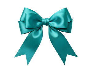 Naklejka premium Elegant teal ribbon bow isolated on white background perfect for gift wrapping and festive decorations