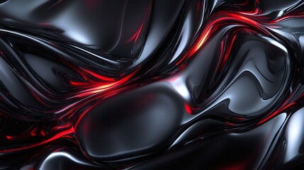 Stunning abstract image showcasing glossy black and red liquid swirls with a fluid, reflective surface, creating a dynamic, modern digital art aesthetic.