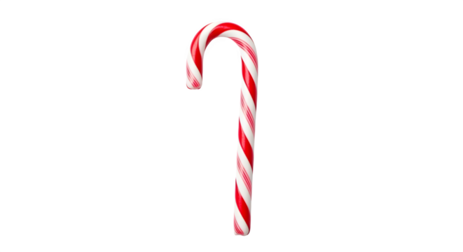 Red and white striped candy cane isolated on transparent background