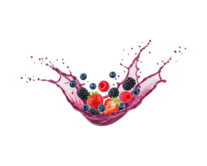 Fresh mixed berries splashing in juice a vibrant and refreshing image for food and beverage advertising isolated on white