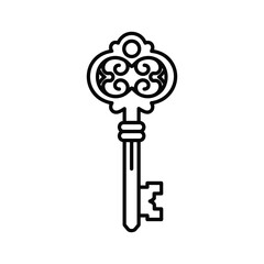 Antique skeleton key with ornate design isolated on