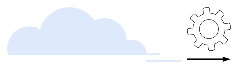 Blue cloud, gear, and forward arrow representing data processing, technology, and innovation. Ideal for cloud computing, automation, workflow data transfer speed efficiency and innovation. Clean