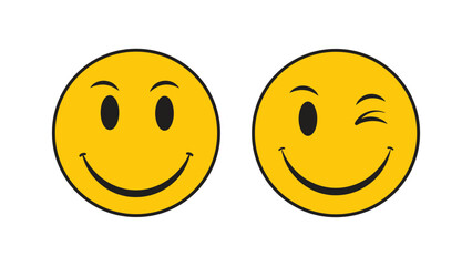 Two yellow smiley faces with different expressions vector