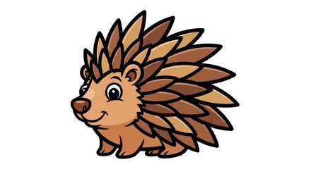 Cute cartoon porcupine with colorful quills on white background