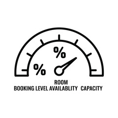 Room booking level availability capacity gauge icon, representing hotel occupancy and reservation status, isolated on