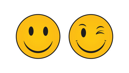 Fototapeta premium Two yellow smiley faces with different expressions isolated