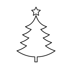 Christmas tree with star outline shape silhouette icon. Design element. PNG illustration.