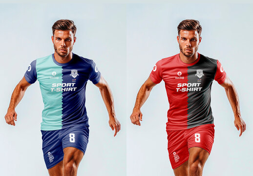 Man in a Football Kit T-Shirt Mockup with Generative AI