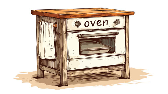 Modern Small Oven with Wooden Top, Kitchen Equipment Vector Illustration
