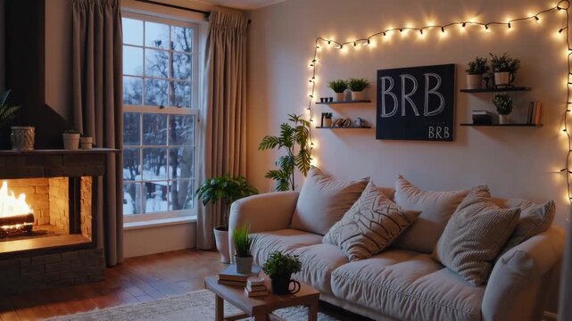 Cute animated BRB stream overlay with cozy decorated room background.