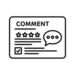 Comment and review card with star rating and speech bubble, illustrating customer feedback and online evaluation