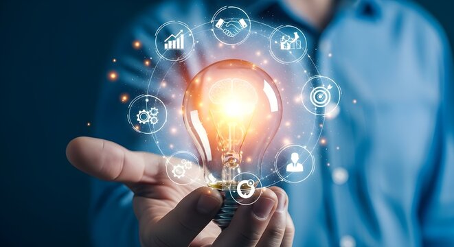 Innovative Idea Light Bulb with Business Icons