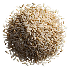 Close up top view of uncooked long grain white rice kernels scattered on a black transparent background creating a pile of raw grains with natural texture and detailed individual grains illuminated