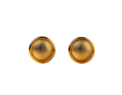  Gold Stud Earrings Front View, Simple Round Design, isolated on transparent background