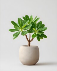 Beautiful indoor plant with green leaves in modern ceramic pot