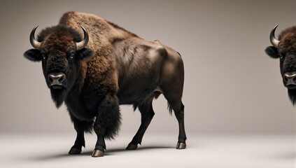 Indoor studio portrait of a playful bison under artificial lighting