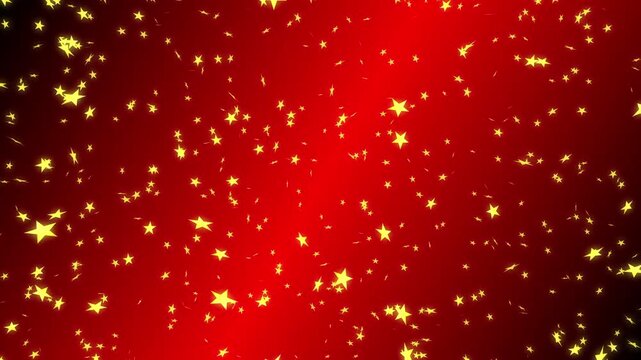 Gold stars falling down from top on red background. Abstract background for Merry Christmas, Happy Holidays, Season's greetings, Happy Valentine's day and wedding ceremony.