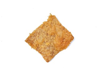 Goreng tempe or Indonesian food made from tempeh coated in seasoned flour and fried isolated on white background 