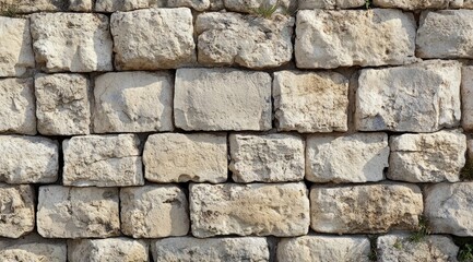 Fototapeta premium Beige stone wall, close-up view (1)