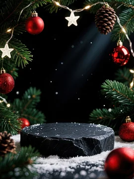 Christmas Arrangement with Black Stage and Warm Lights