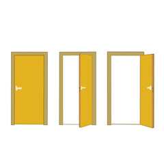 open door and close door illustration of cartoon house element 