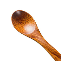 Close Up Wooden Spoon With Dark Brown Grain Texture Isolated on Black Background Natural Lighting Studio Shot