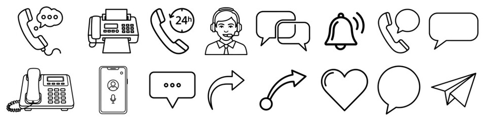 Communication Phone and Chat Outline Icons Vector Set