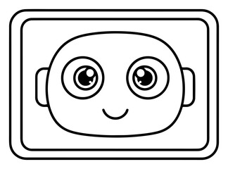 Cute Robot Face Icon on Digital Tablet Screen