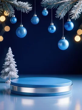 Winter Holiday Podium with Silver Accents and Ornaments