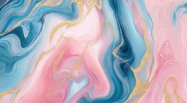 Abstract marble-like design with swirling colors and gold flecks