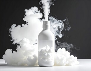 White bottle with smoke; surreal, ethereal scene