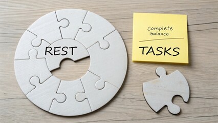 Circular puzzle with a missing piece representing rest and tasks