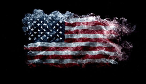 American flag depicted as smoke on black background