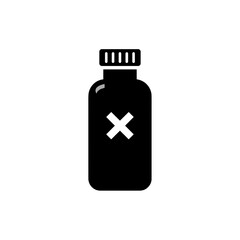 Fototapeta premium Black medical bottle with an X mark on the label symbolizing caution or restricted substance