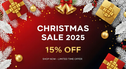 Festive Christmas sale with sparkling decorations, gifts and discount offer