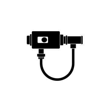 Colonoscope control unit icon with connected flexible tube in a bold black silhouette style