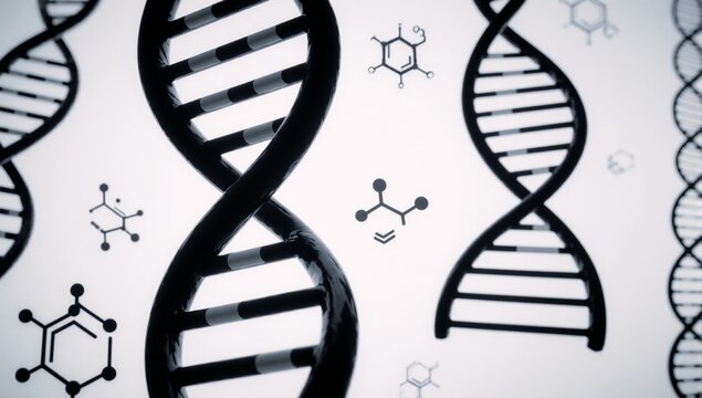 Scientific and genetic research icons showcasing DNA double helix silhouettes in various styles