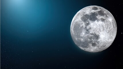 telephoto. Super moon in crisp detail against a deep blue night sky with visible lunar craters. STEM education sheets, lab safety posters, designed for STEM education and laboratory safety posters.