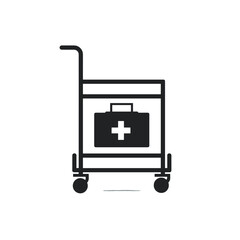 Fototapeta premium Medical crash trolley with first aid kit icon in minimal black silhouette