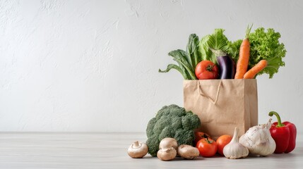 Fresh Vegetables in a Paper Bag on White Background.