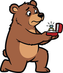 Brown Bear Proposing Marriage with Engagement Ring