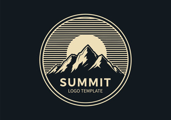 Vintage Mountain Summit Peak Logo Template Design for Outdoor Adventure Branding Vector Illustration